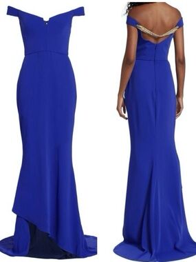 Reem Acra Off-Shoulder Mermaid Gown Blue Size